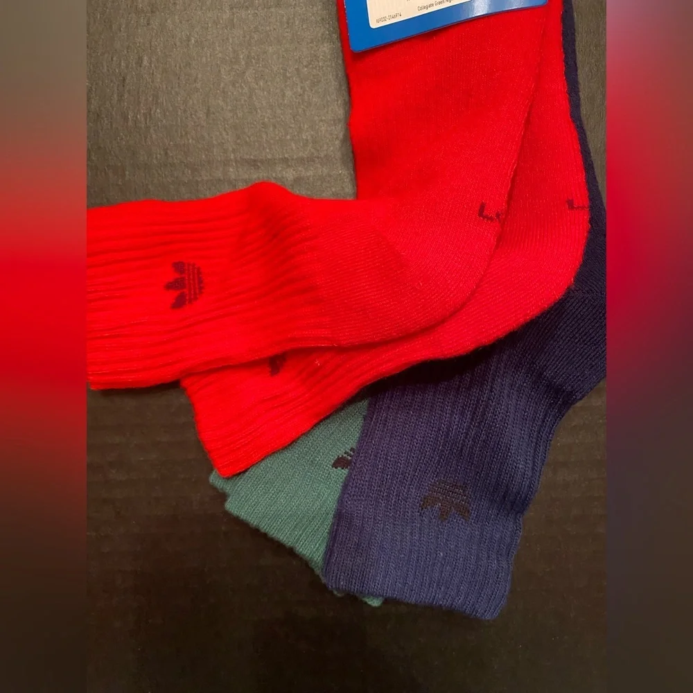 Adidas 3 Pack High Quarter Socks Men's Size Large (8-12) Green Blue Red